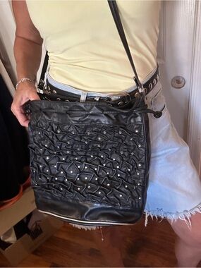 Black Quilted Studded Shoulder crossbody Bag - Unbranded